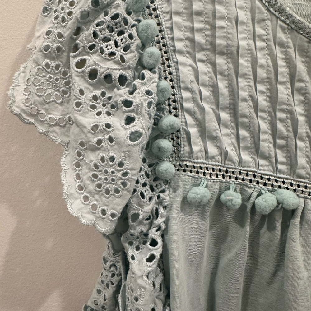 J. Crew Light Blue Blouse with Lace Sleeves - Picture 5 of 5